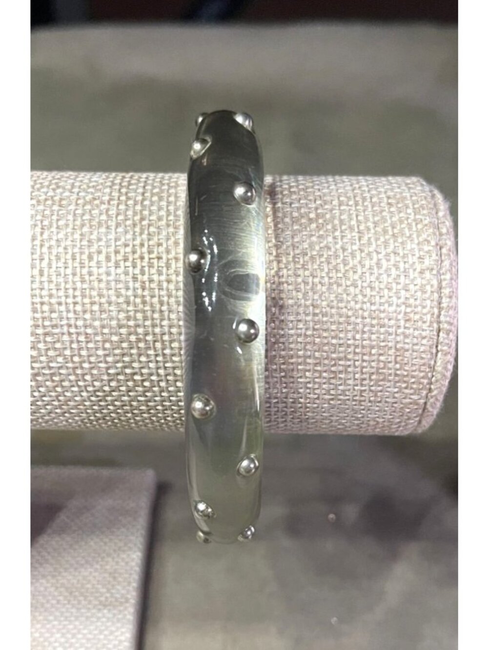 Vintage 90s Silver Studded Clear Lucite Bangle Bracelet